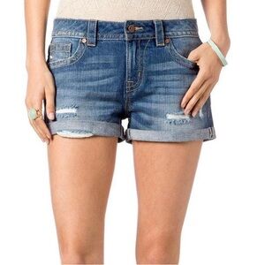 FRAME Le Grand Garcon Shorts Blue Jean Distressed Size 24 NWOT